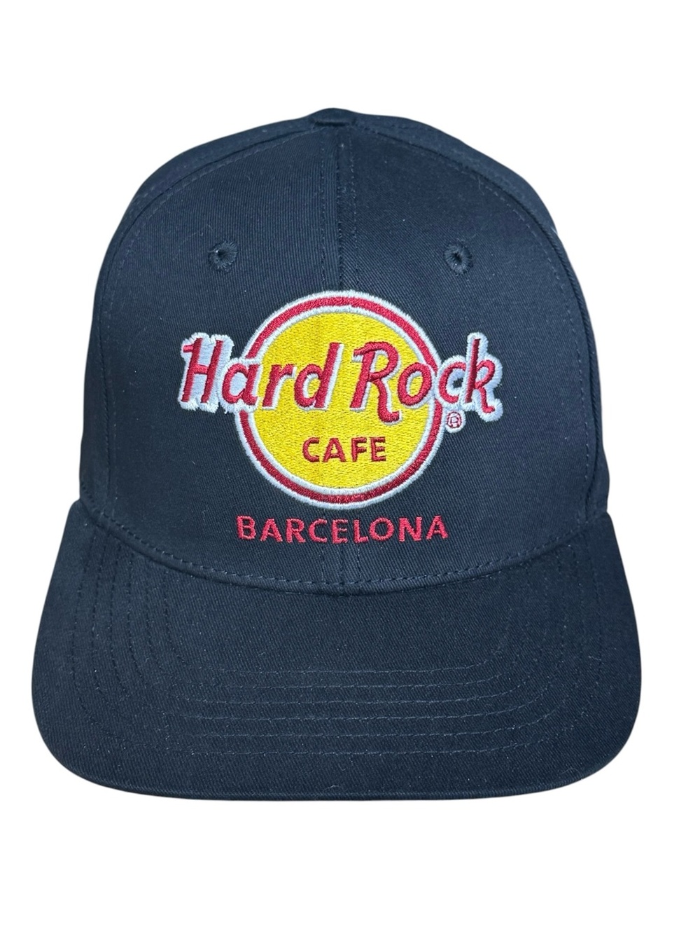 NWT Hard Rock Cafe Barcelona Spain Black Yellow Red Embroidered Snapback Hat New